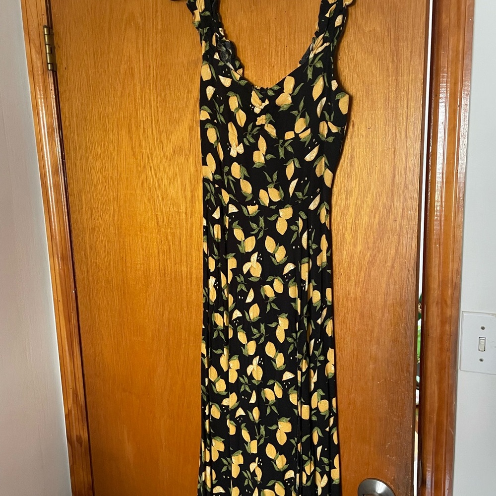Reformation Black Maxi Dress with Lemon Print